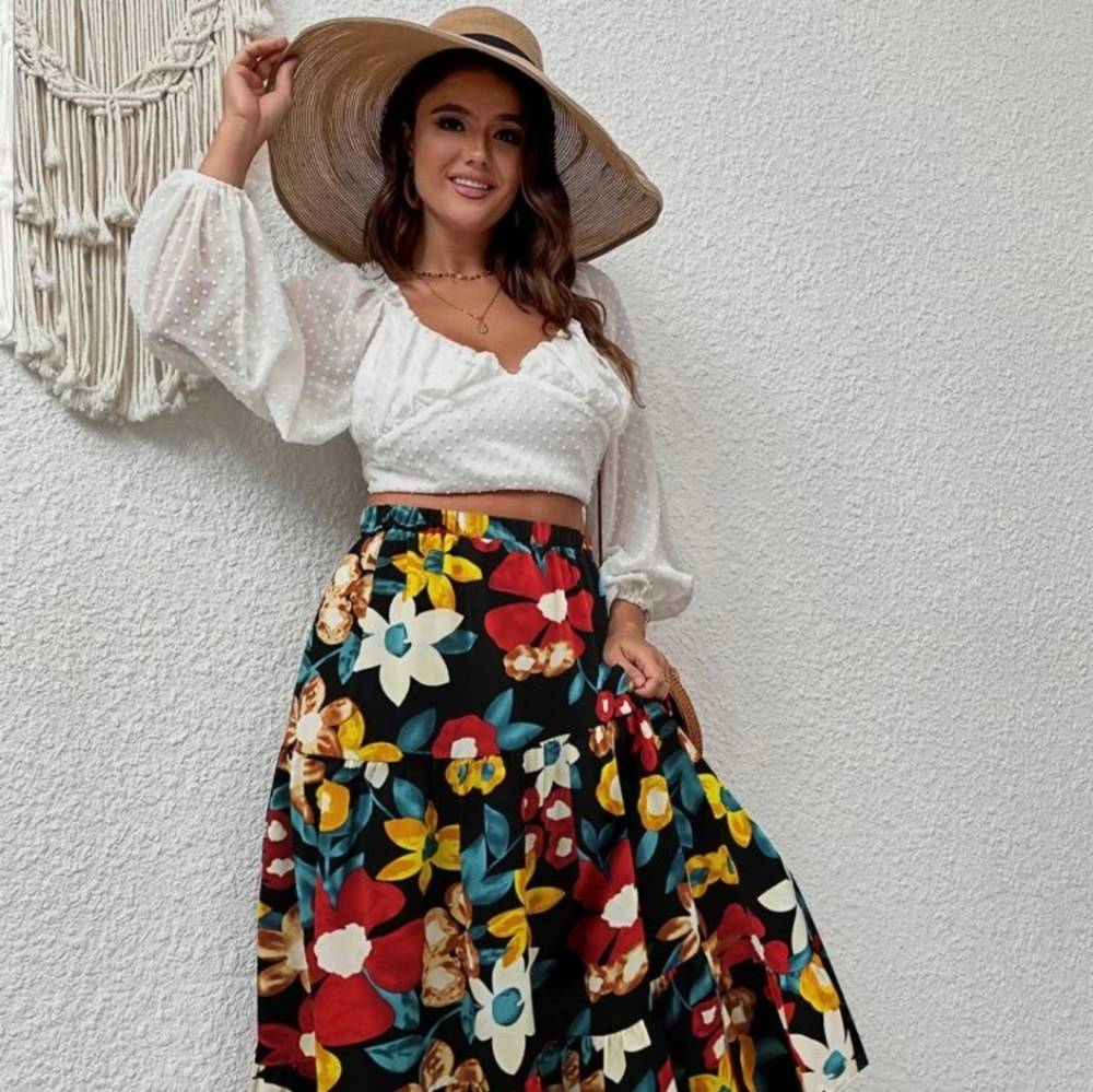 Floral print ruffle hem skirt - Picture 2 of 4